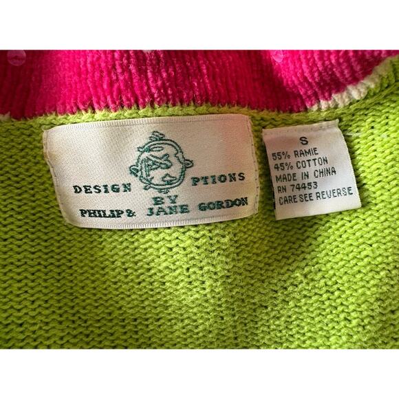 Design Options Philip Jane Gordon Cardigan - S Green Pink Candy Cane Beaded WOW! - Picture 9 of 10
